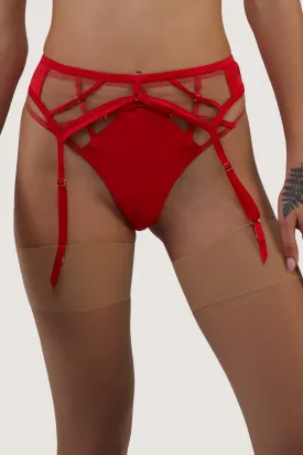 Ramona red Strap Detail Illusion Mesh Suspender