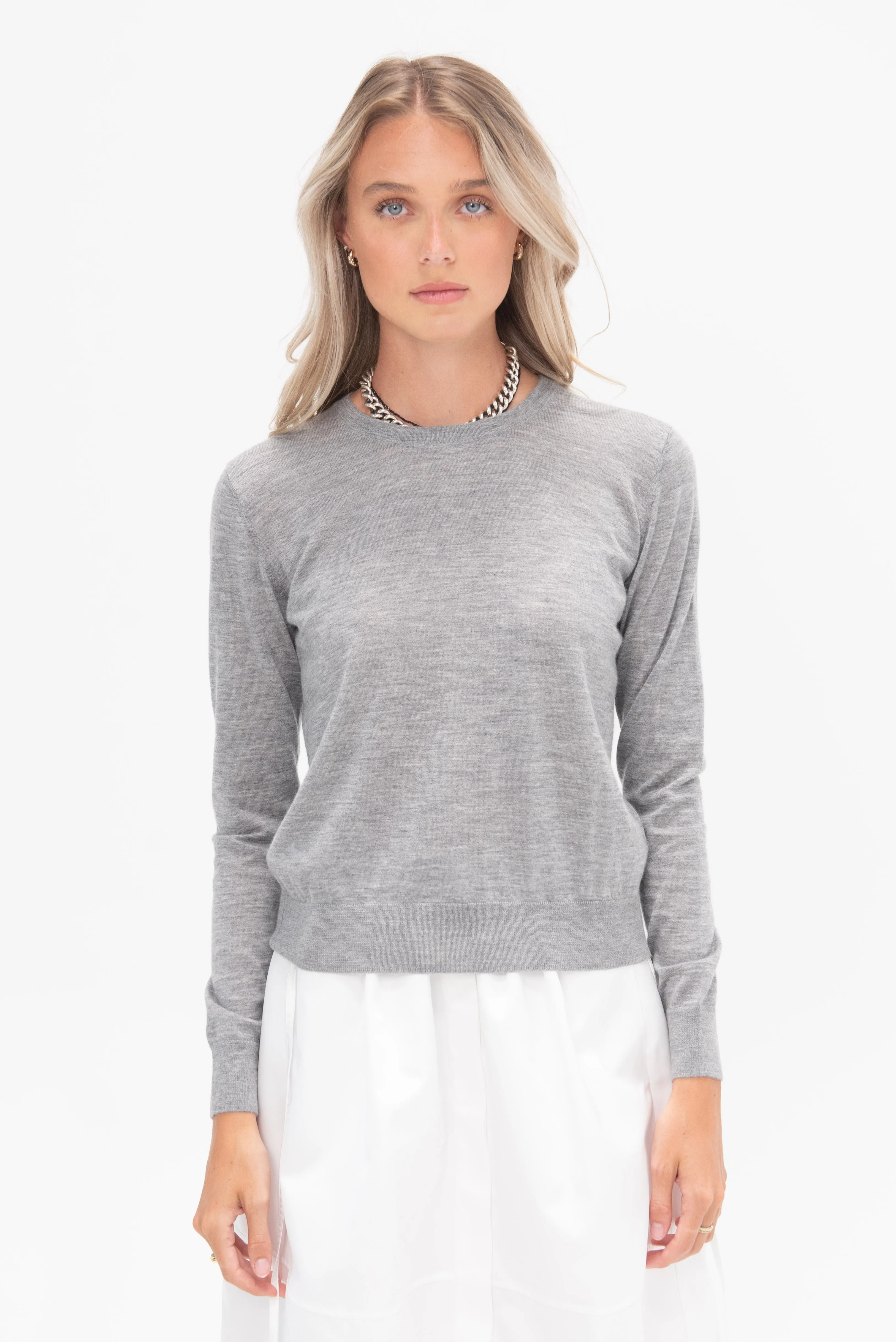 Round Neck Sweater, Heather Melange