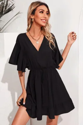 Ruffle Hem V-neck Fit And Flare Mini Dress