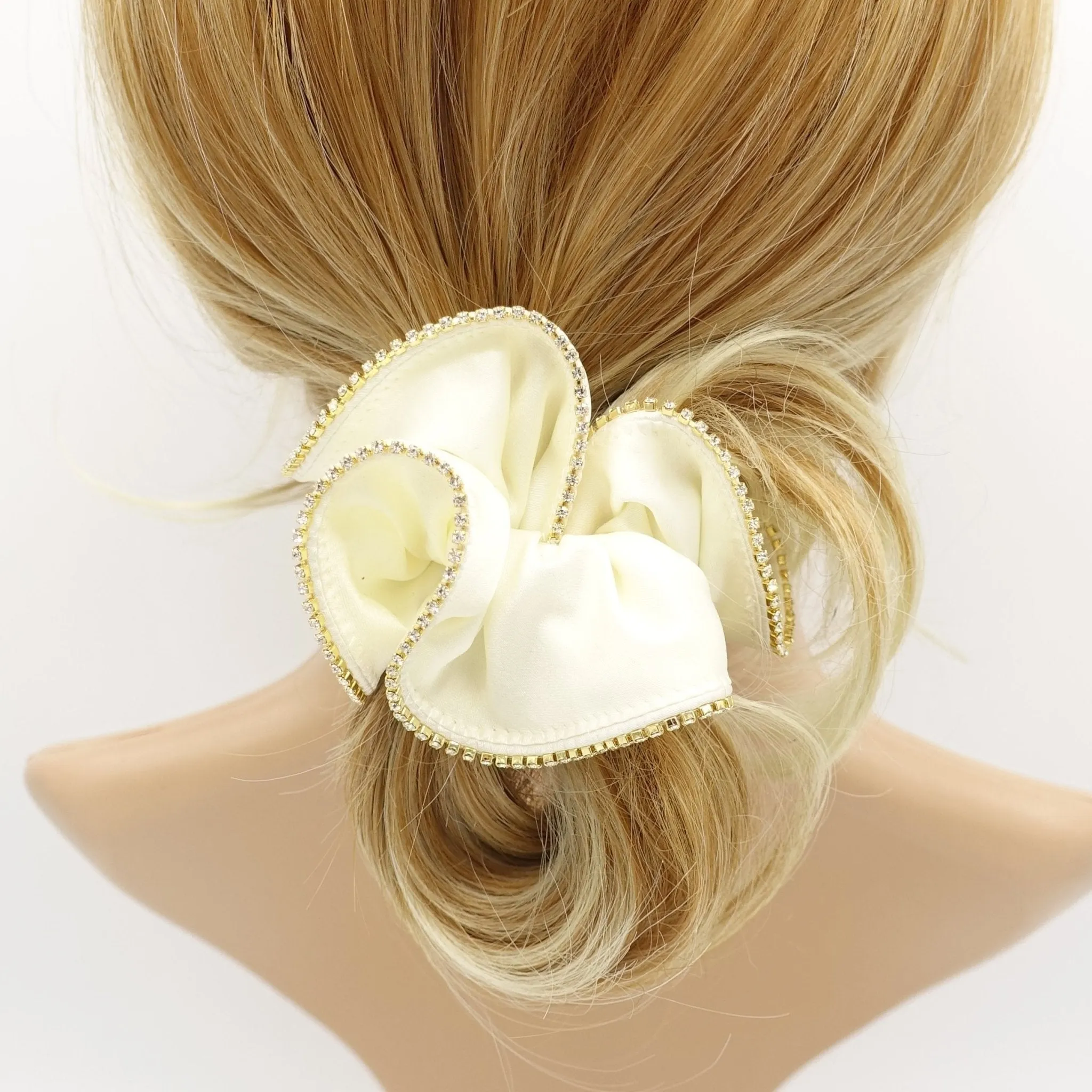 satin scrunchies crystal rhinestone trim edge scrunchy women hair elastic accessory