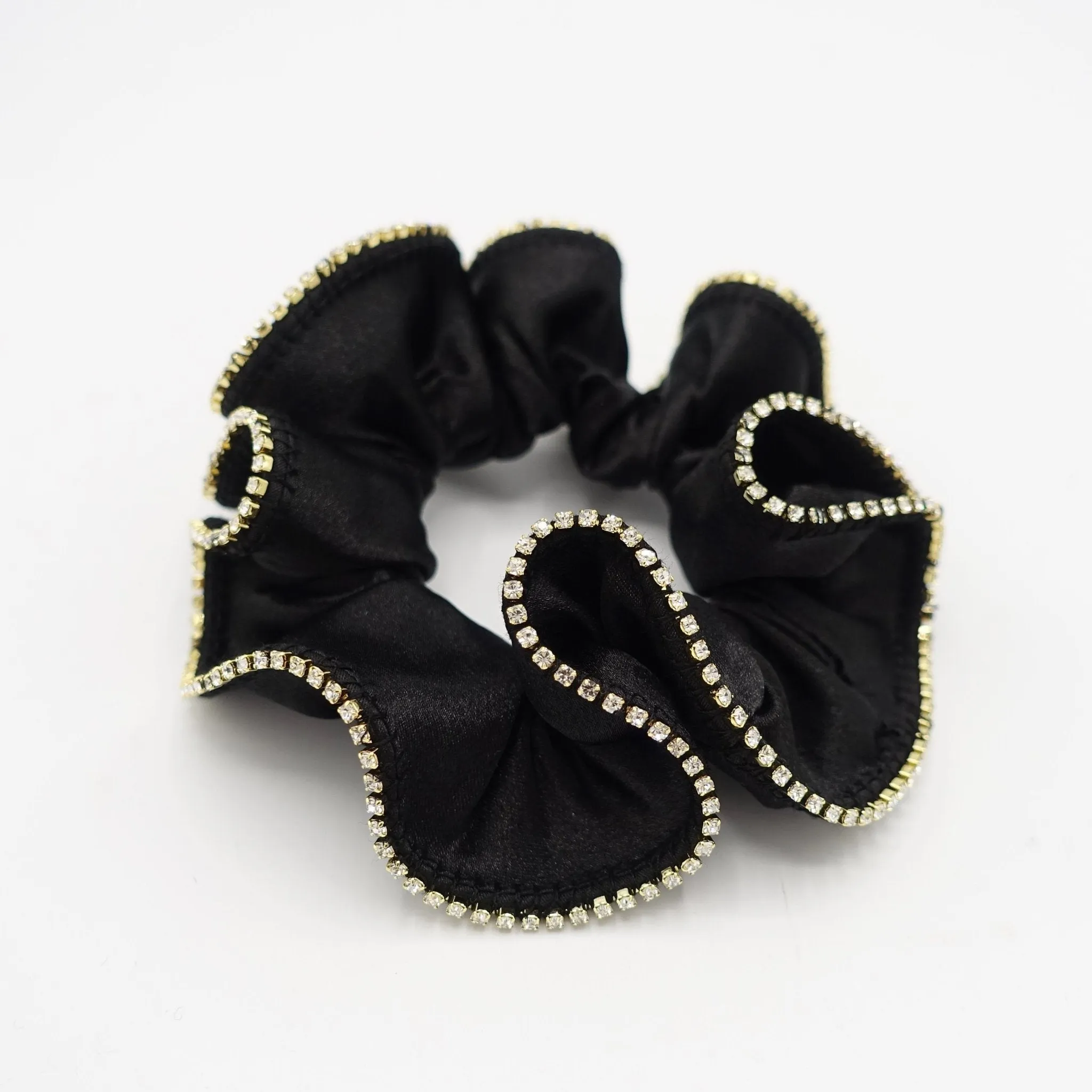 satin scrunchies crystal rhinestone trim edge scrunchy women hair elastic accessory