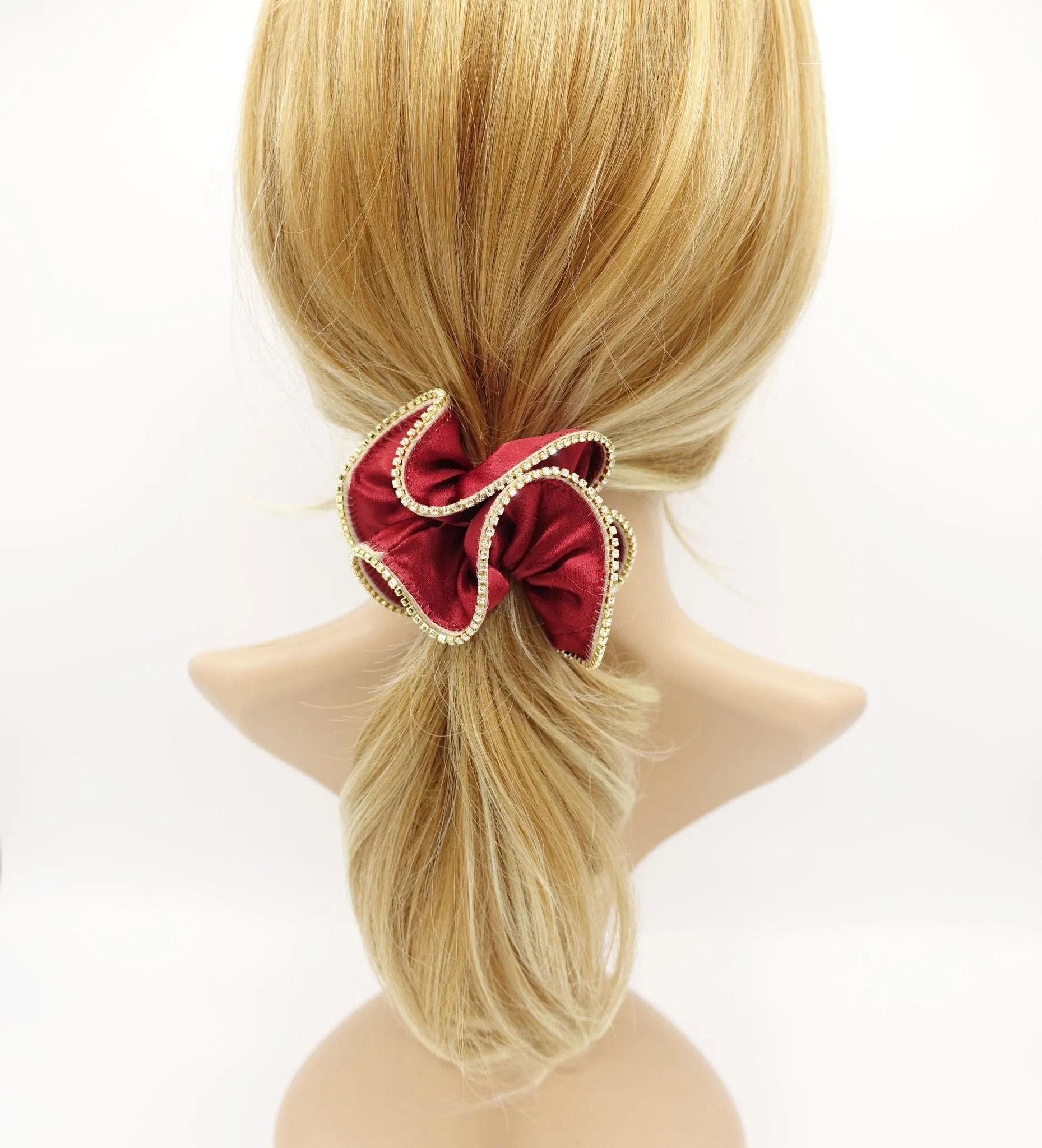 satin scrunchies crystal rhinestone trim edge scrunchy women hair elastic accessory