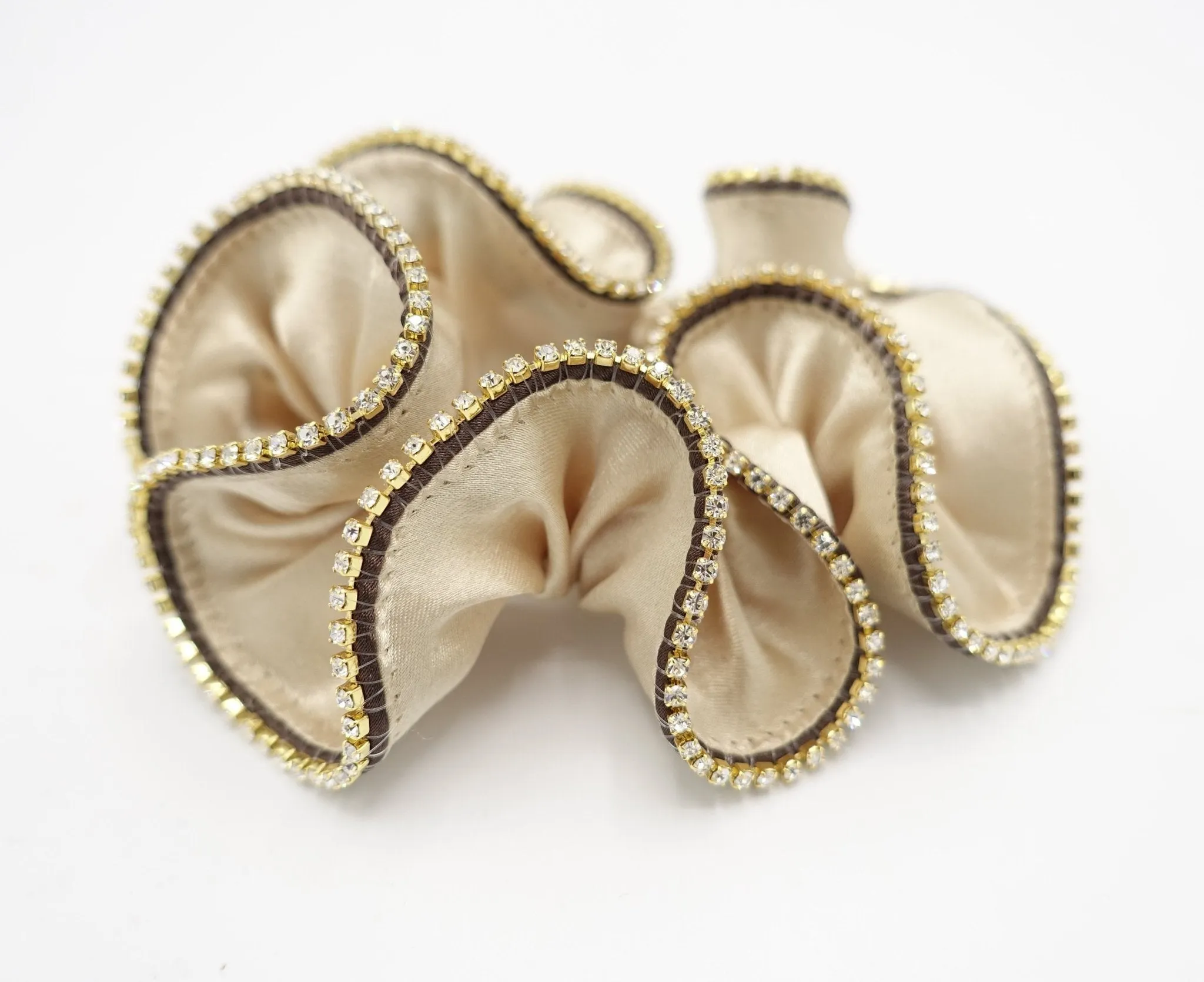 satin scrunchies crystal rhinestone trim edge scrunchy women hair elastic accessory