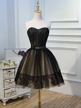 Short Black Lace Prom Dresses, Little Black Lace Formal Homecoming Dresses