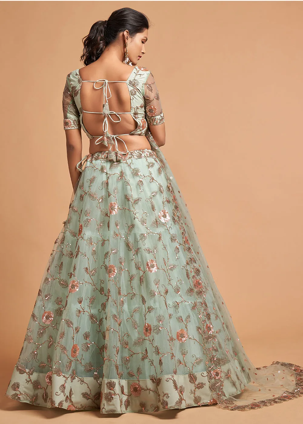 Sky Blue Stylish Embroidered A Line Lehenga Choli