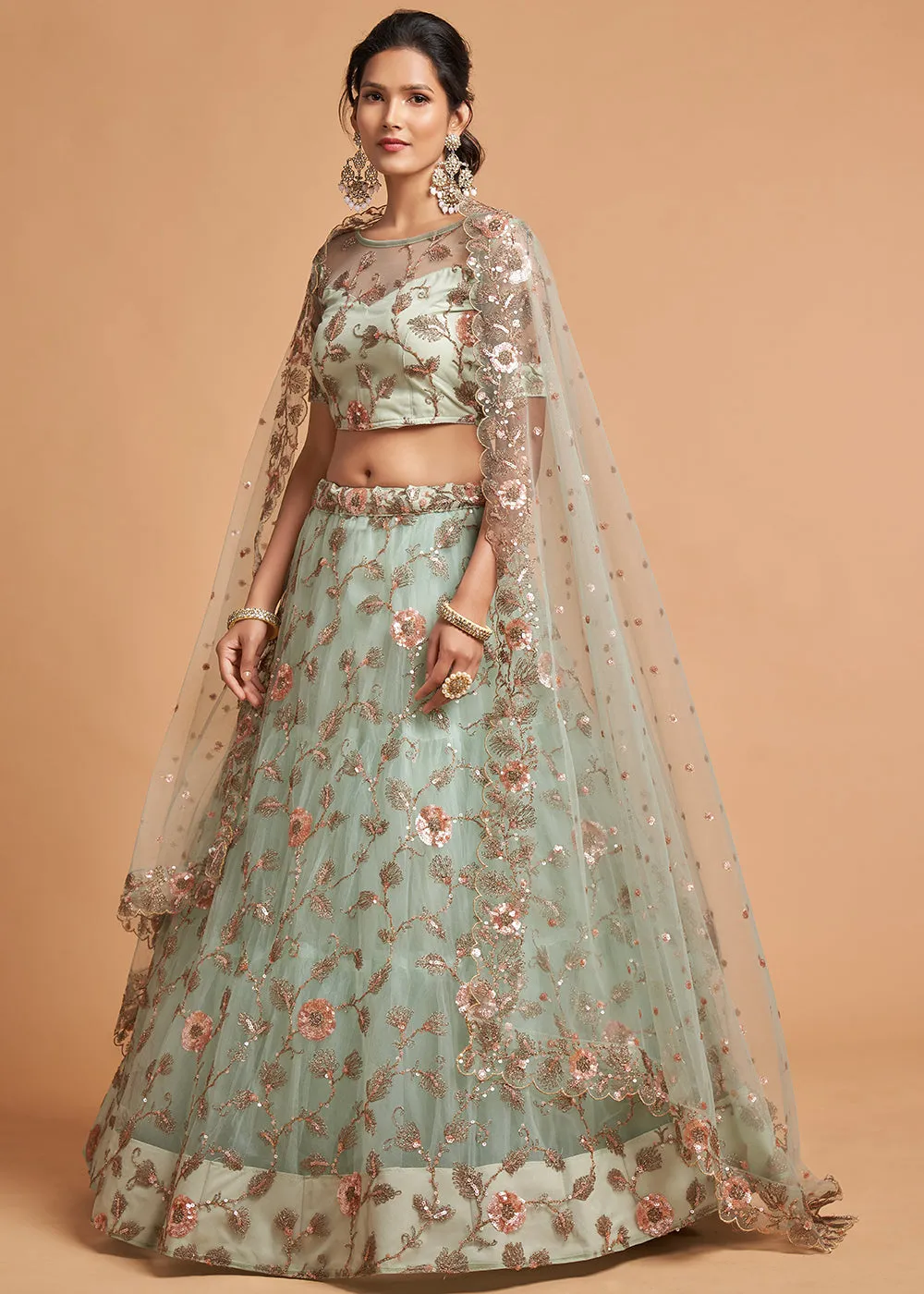 Sky Blue Stylish Embroidered A Line Lehenga Choli