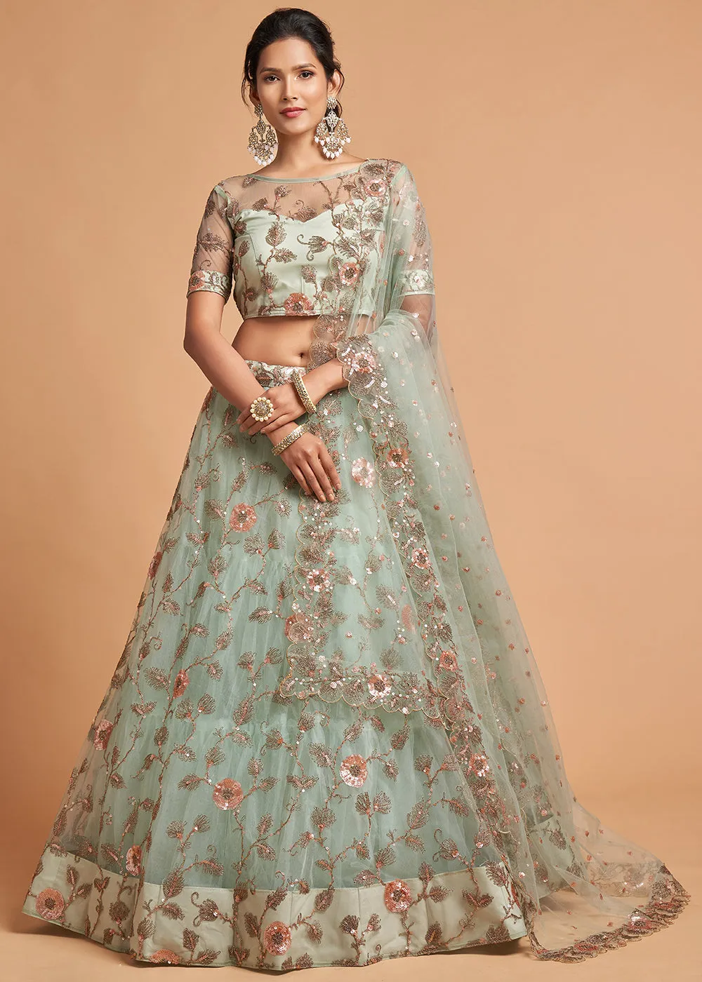 Sky Blue Stylish Embroidered A Line Lehenga Choli