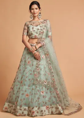 Sky Blue Stylish Embroidered A Line Lehenga Choli