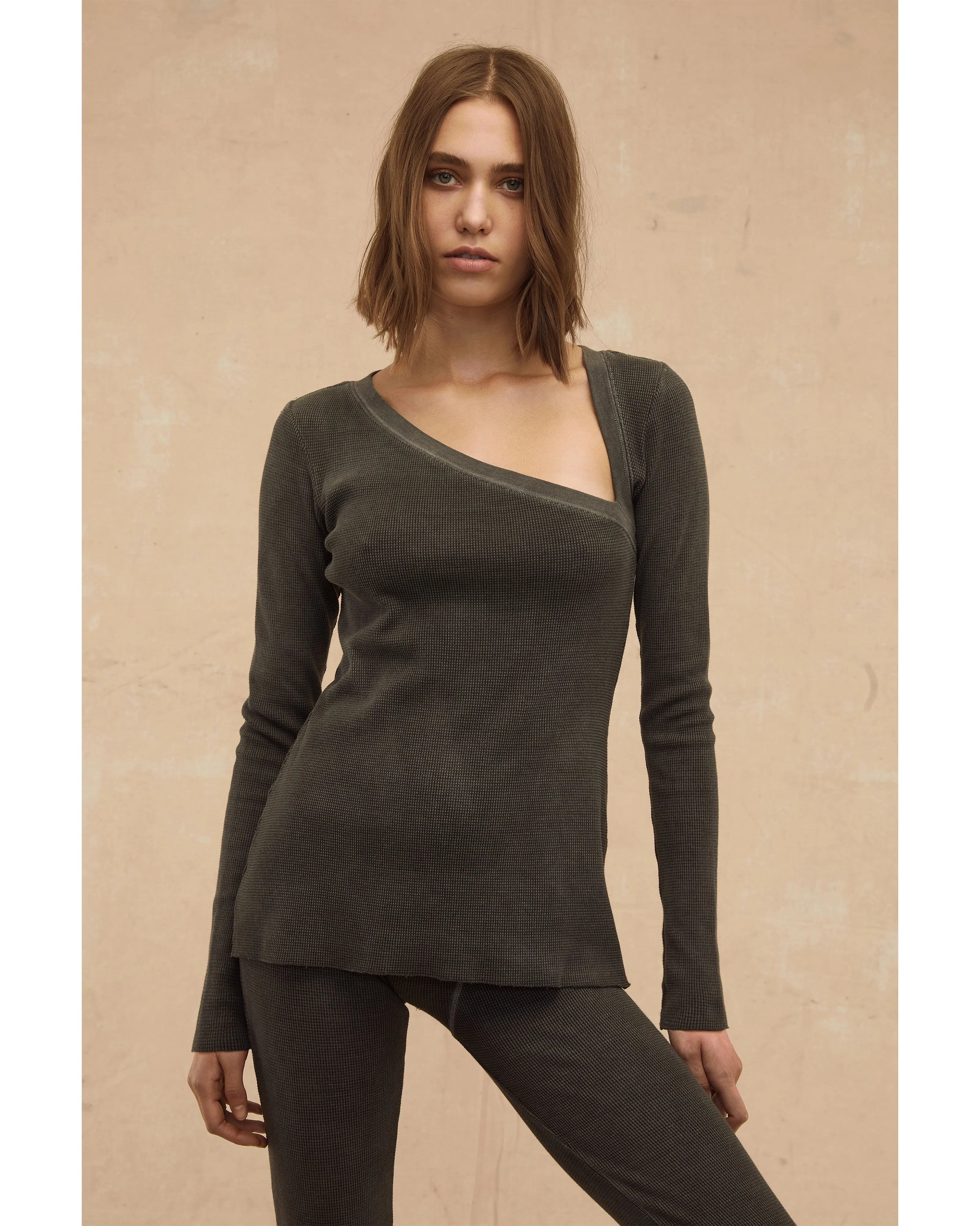 Stretch Waffle Lea Asymmetrical Pullover