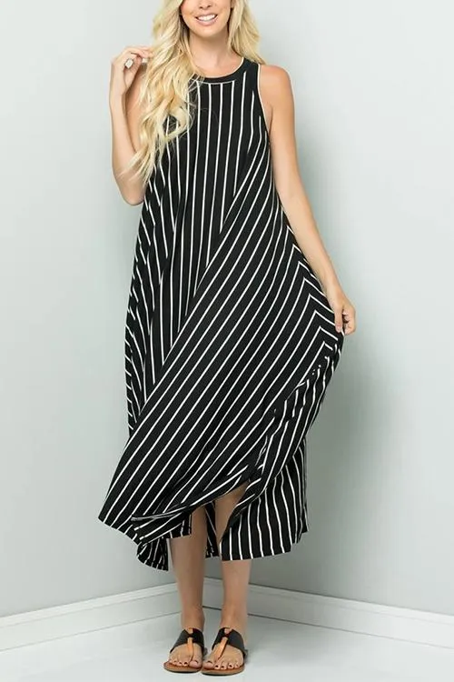 Stripe Sleeveless Maxi Dress