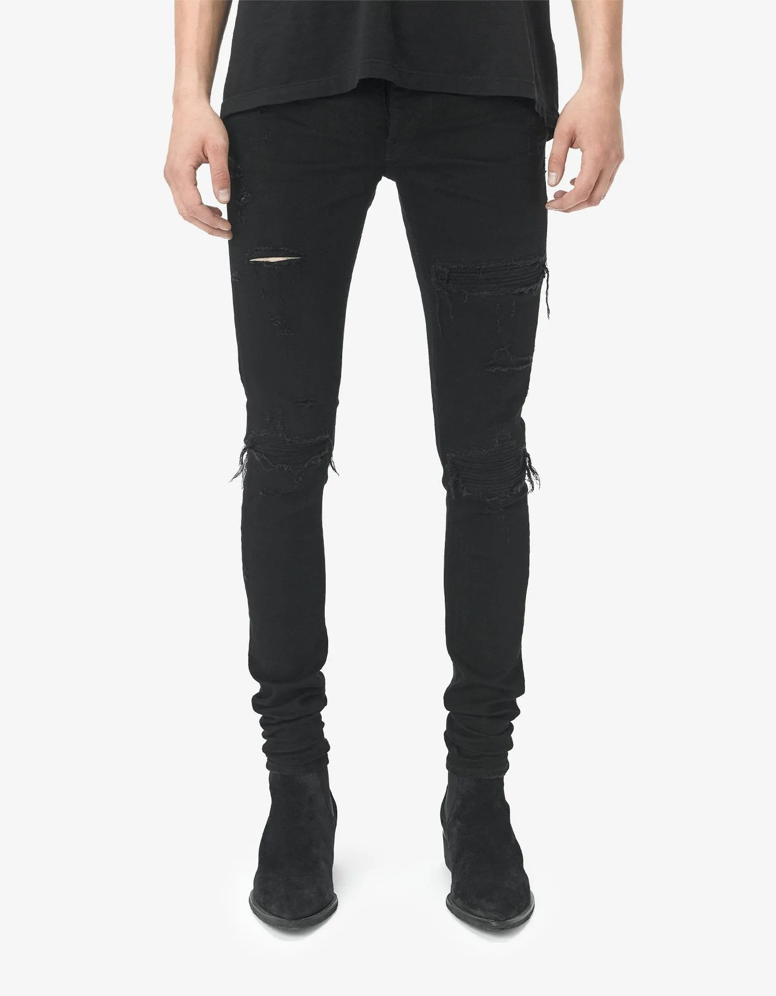 Suede MX1 Black Distressed Skinny Jeans