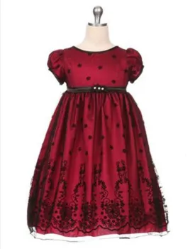 Taffeta and Floral Embroidered Tulle Overlay Dress - Red