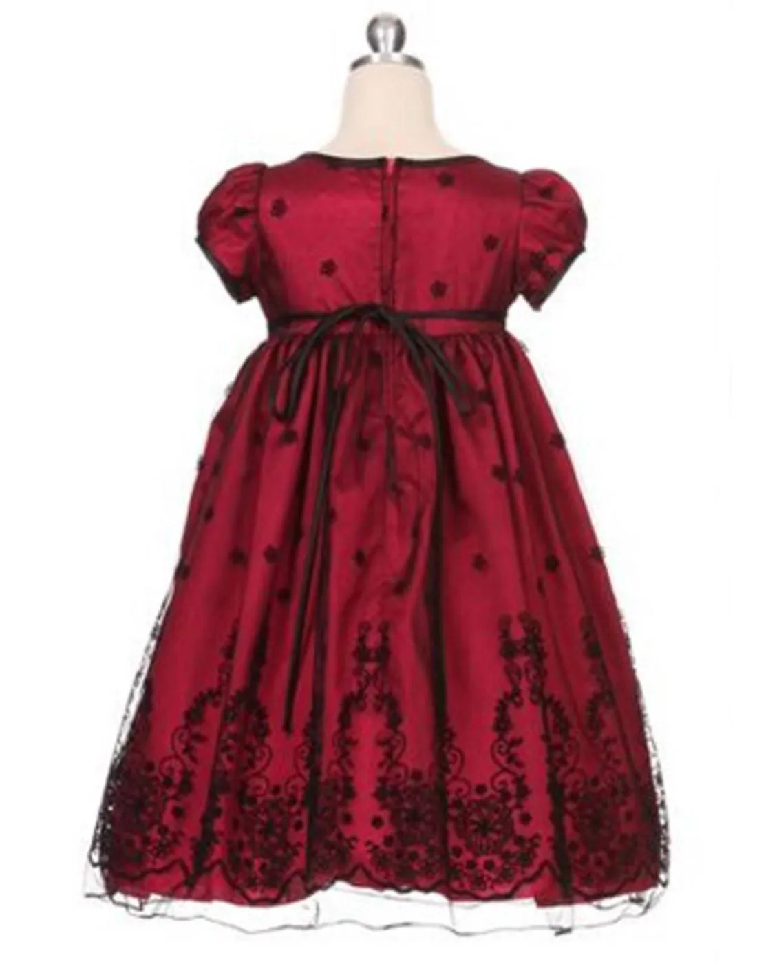 Taffeta and Floral Embroidered Tulle Overlay Dress - Red