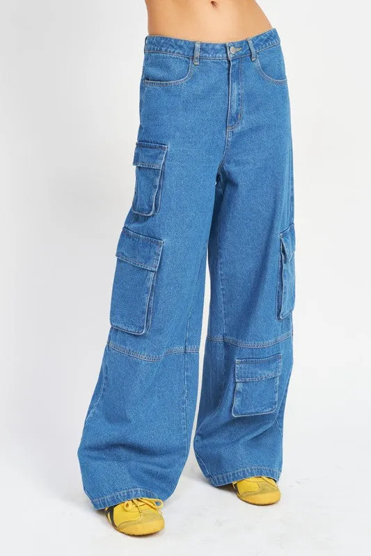 TEEK - WIDE LEG DENIM PANTS WITH POCKETS