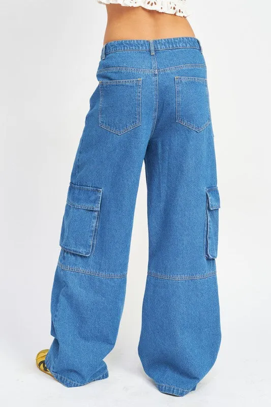 TEEK - WIDE LEG DENIM PANTS WITH POCKETS