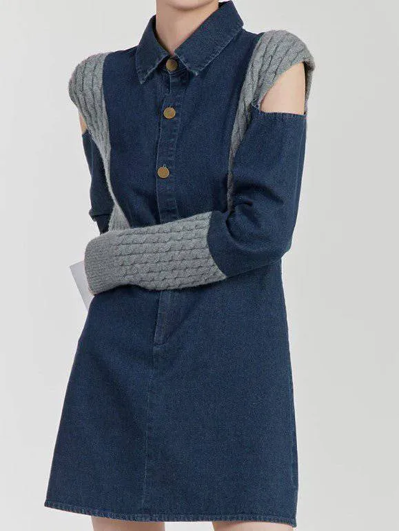 Tessa Spliced Knitting Denim Dresses