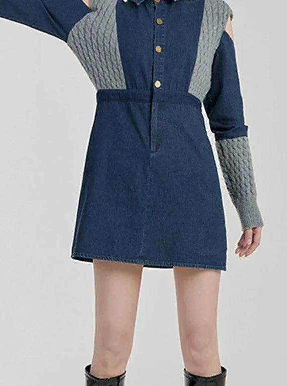 Tessa Spliced Knitting Denim Dresses