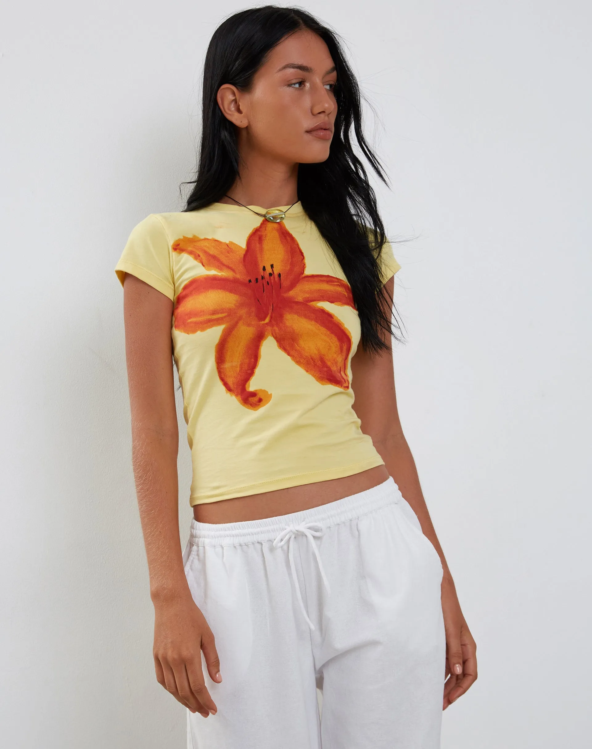 Tiona Baby Tee in Lemonade with Summer Flower Print