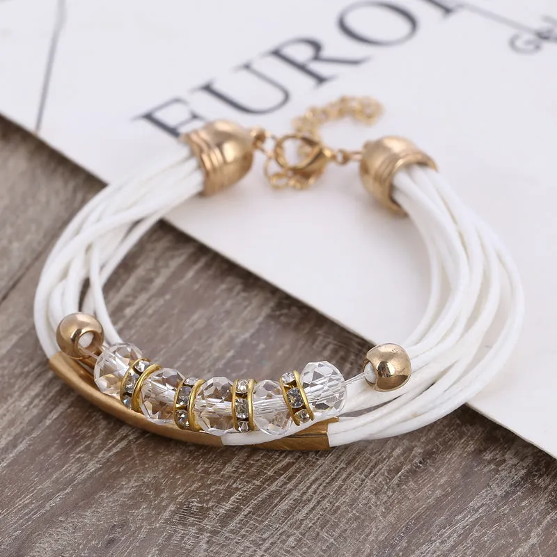 Trendy Girls Luxury Leather Beaded Bracelet