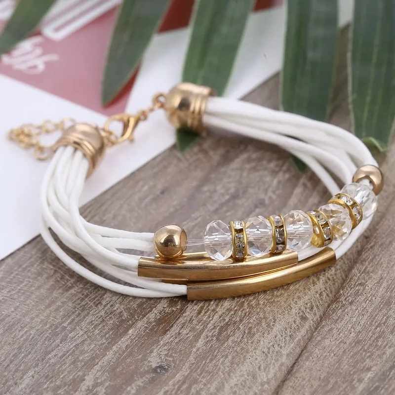 Trendy Girls Luxury Leather Beaded Bracelet