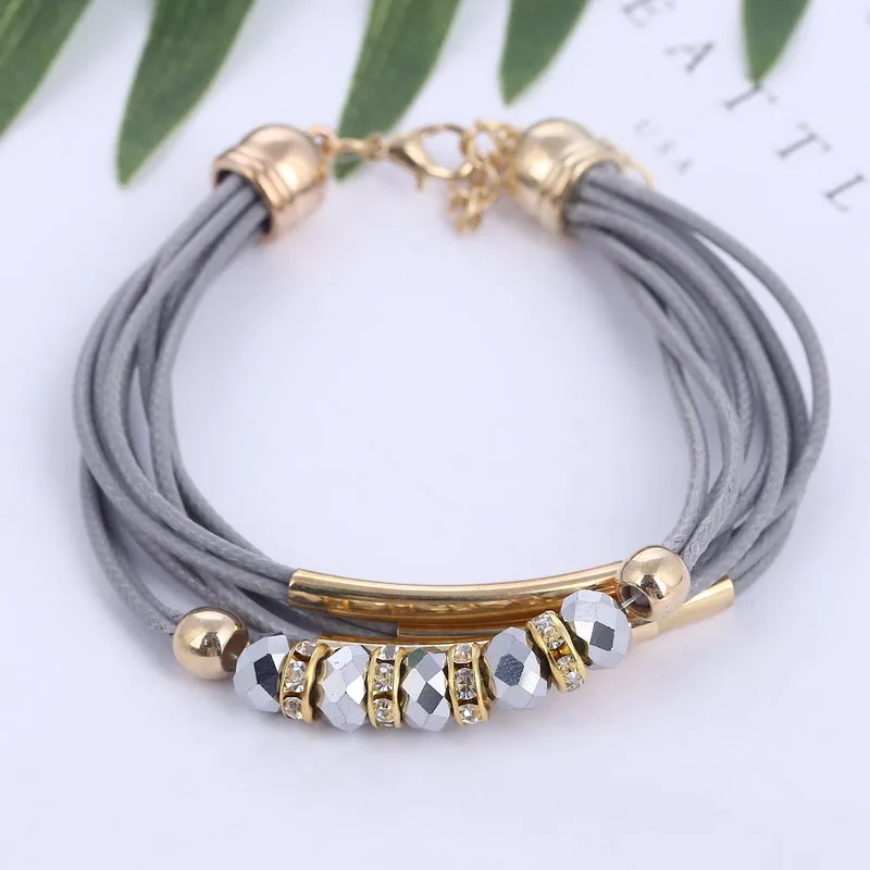 Trendy Girls Luxury Leather Beaded Bracelet