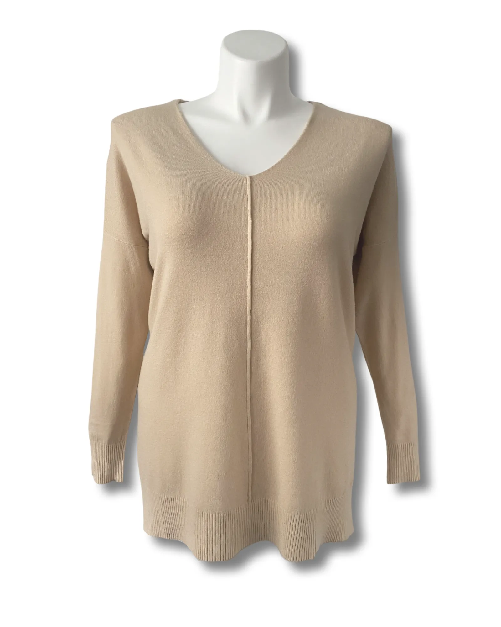 V-Neck Center Seam Viscose Sweater in Sand