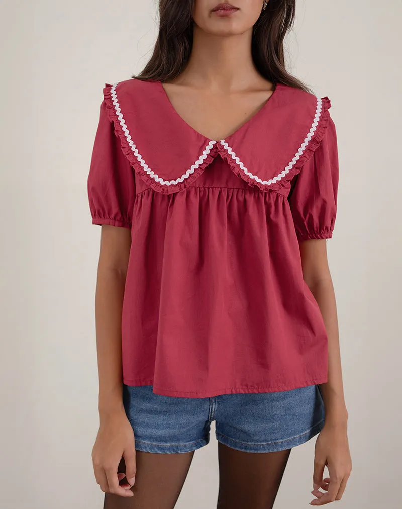 Viana Blouse in Adrenaline Red with White Trim