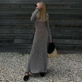 Vintage Striped Maxi Dress for Beachwear