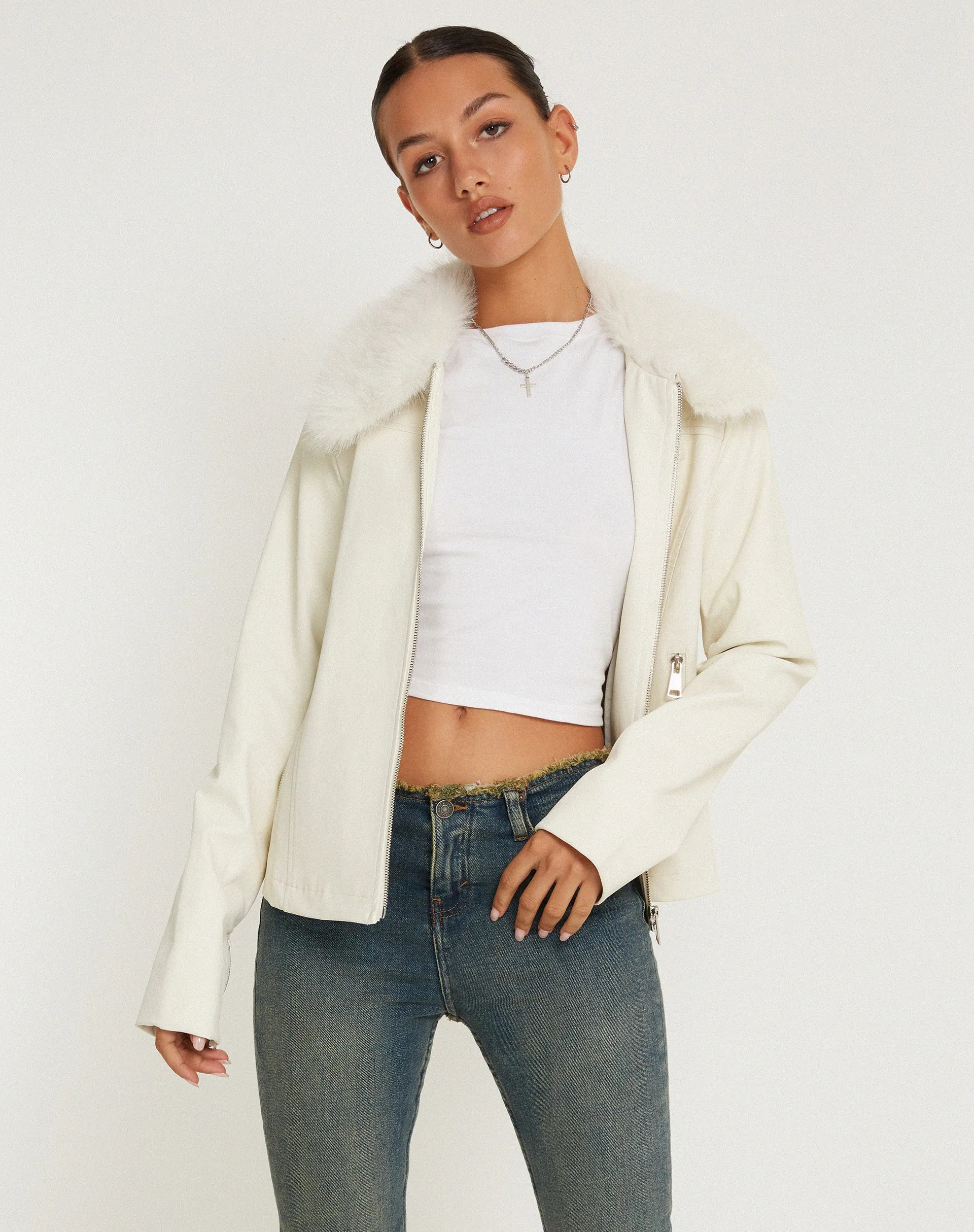 Yindo Zip Up Jacket in PU White