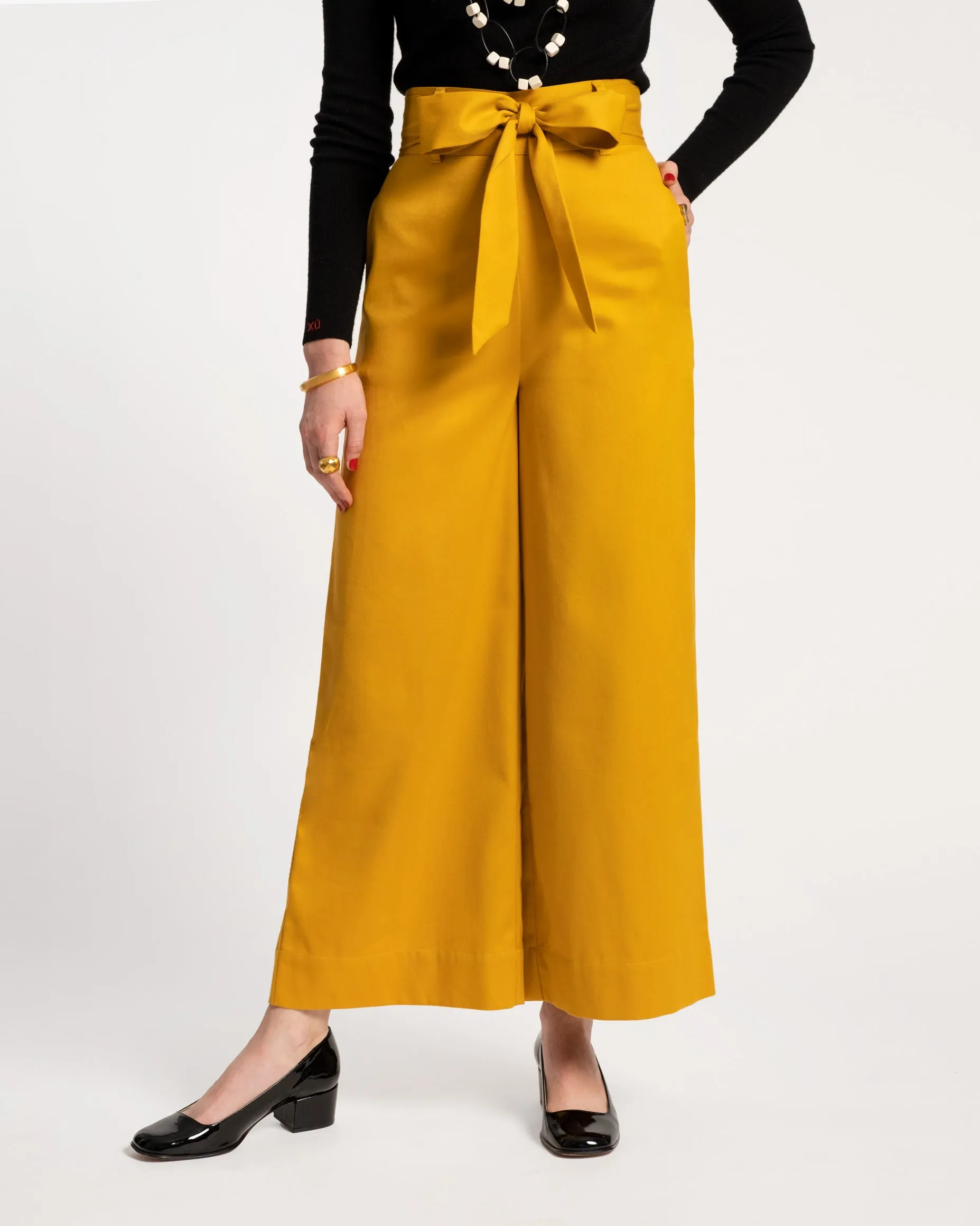 Zoey Belted Cotton Pant Mustard